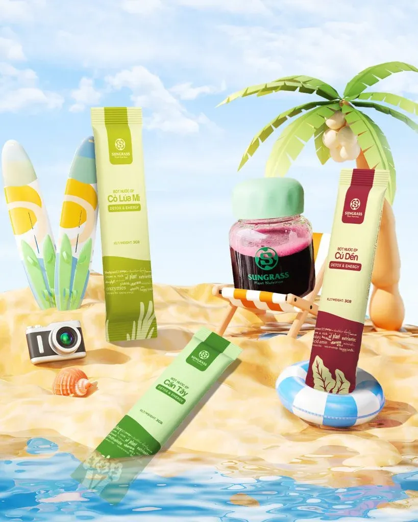 Gói bột Sungrass mang đi du lịch